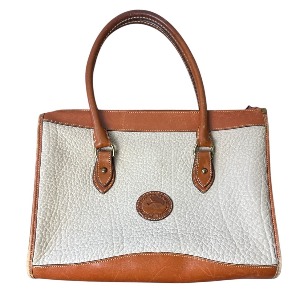 Vintage Dooney and Bourne Elegant Tan and Cream Pebble‎ Leather Tote Bag